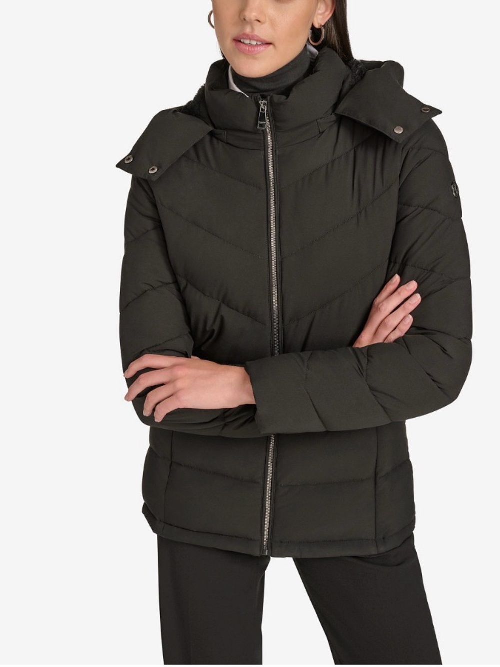 Calvin Klein Women's Black Quilted Hooded Puffer Jacket